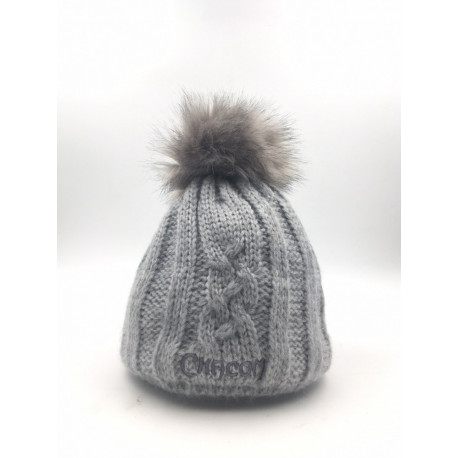 Bonnet Chacom Gris Pompon Fourrure Bonnet Chacom Gris Pompon Fourrure