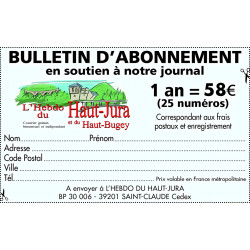 Bulletin d'abonnement à l'Hebdo du Haut-Jura
