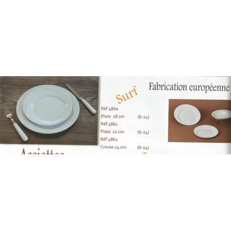(PORCELAINE) ASSIETTES PORCELAINE BLANCHE SERIE SURF (PORCELAINE) ASSIETTES PORCELAINE BLANCHE SERIE SURF
